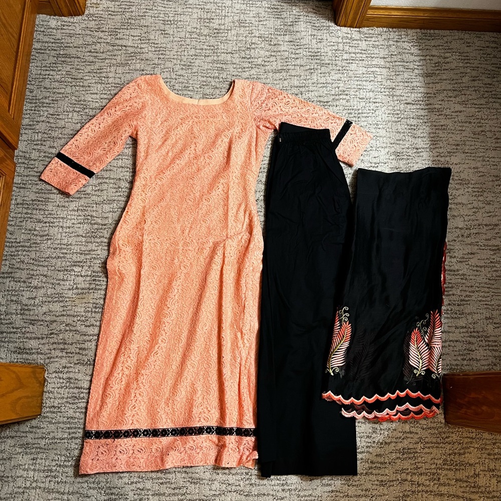 Pink and black sharara suit